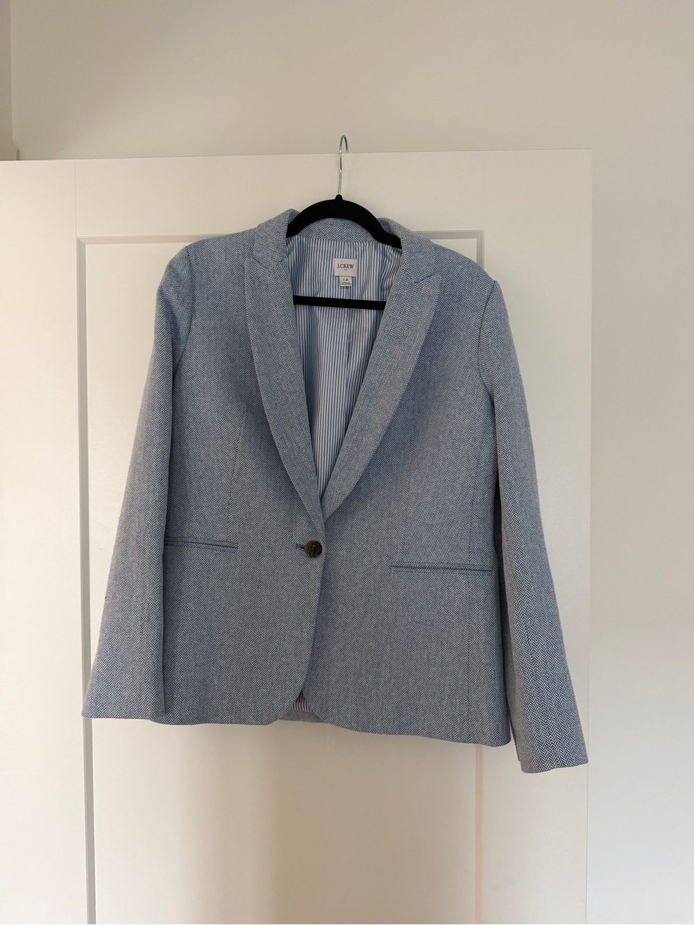 J. Crew Pale Blue Herringbone Single-Button Blazer